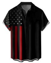 Camisa Hodaweisolp Hawaiian para homens de manga curta preta Flag-L