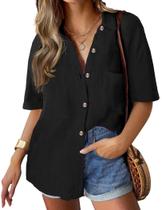 Camisa HOTOUCH com gola folgada e manga curta feminina preta GG
