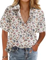 Camisa HOTOUCH de linho com botões e manga curta para mulheres