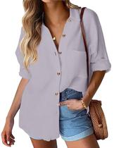 Camisa HOTOUCH Oversize Button Down 100% algodão roxo claro