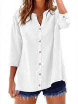 Camisa IDEALSANXUN Button Down Feminina branca de linho XL Camisa IDEALSANXUN Button Down Feminina branca de linho XL