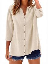 Camisa IDEALSANXUN Button Down para mulheres de linho primavera-verão Camisa IDEALSANXUN Button Down para mulheres de linho primavera-verão