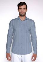 Camisa Individual Comfort Fit Com Bolso Xadrez Azul