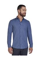 Camisa Individual Slim Fit Fio Tinto Listrado Azul Camisa Individual Slim Fit Fio Tinto Listrado Azul