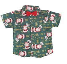 Camisa Infantil Bebê Natal Social Papai Noel c/ Gravata - Menino (6 meses a 1 ano)