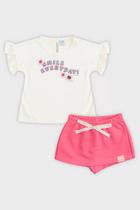 Camisa Infantil Conjuntinho Marlan Bebê Menina Smile Com Short Saia Algodão Gliter Moda