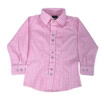 Camisa Infantil De Menina Original Laço Forte 100% Algodão Xadrez Rosa Com Logo Bordada