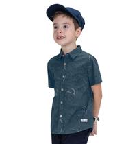 Camisa Infantil Estampada Em Popeline Trick Nick Azul