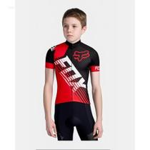 Camisa Infantil Kids Ciclismo Criança Fox Vermelha Manga Curta Dryfit Proteção Uv - Decole