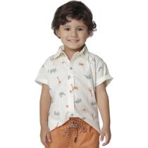 Camisa Infantil Look Jeans Estampada Bege