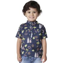 Camisa Infantil Look Jeans Estampada Marinho