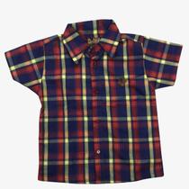 Camisa infantil manga curta xadrez (vermelho, amarelo e azul)