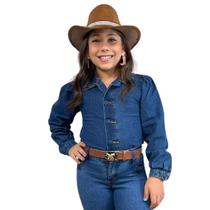 Camisa Infantil Menina Boiadeira Blusa Jeans Manga Longa Moda Inverno Country