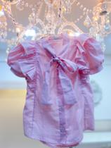 Camisa Infantil Menina Mangas Bufantes com Babados e Laço Rosa Yoyo 23015CA