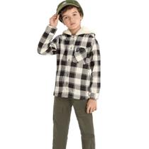 Camisa Infantil Menino Inverno Flanela Com Capuz Com Pêlos Xadrez Tam 4 a 12 - Angerô