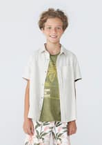 Camisa Infantil Menino Manga Curta Com Linho Camisa Infantil Menino Manga Curta Com Linho