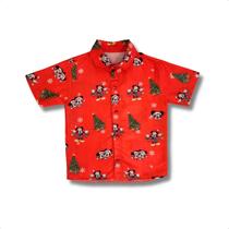 Camisa Infantil Mickey E Minnie Natal Papai Noel Vermelha