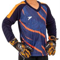 Camisa Infantil Poker Goleiro Sublimada Orbit - Marinho e Laranja