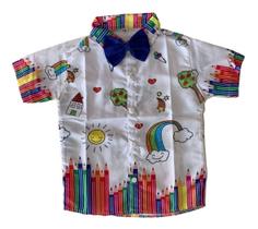 Camisa Infantil Temática Aquarela Lápis Colorido + Gravata - Pequenos Encantos Baby