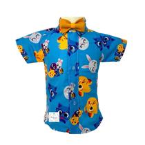 Camisa Infantil Temática Bichinho Fofo Azul E Gravata