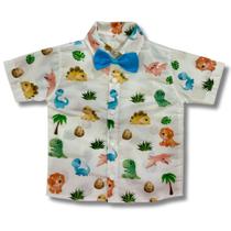 Camisa Infantil Temática Dino Baby Dinossauro e Gravata