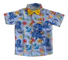 Camisa Infantil Temática Fundo Do Mar Praia + Gravata Camisa Infantil Temática Fundo Do Mar Praia + Gravata