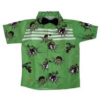 Camisa Infantil Temática Hulk Verde e Gravata