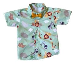 Camisa Infantil Temática Safari Verde e Gravata