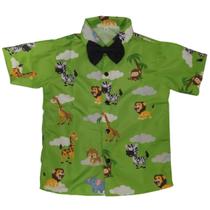 Camisa Infantil Temática Safari Verde e Gravata