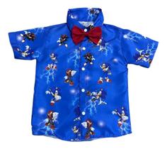 Camisa Infantil Temática Sonic + Gravata Camisa Infantil Temática Sonic + Gravata