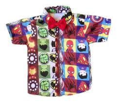 Camisa Infantil Temática Super Heróis e Gravata Camisa Infantil Temática Super Heróis e Gravata