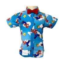 Camisa Infantil Temática Super Mario e Gravata