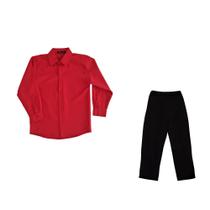Camisa Infantil Vermelha Social Botão + Calça Preta Oxford