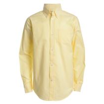 Camisa IZOD Infantil Masculina Manga Longa Amarela Lisa com Botões