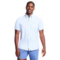 Camisa IZOD Saltwater Dockside de manga curta azul pequena Camisa IZOD Saltwater Dockside de manga curta azul pequena