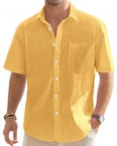 Camisa J.VER Algodão Linho Manga Curta Amarela Média