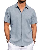 Camisa J.VER de linho de manga curta casual azul grande Camisa J.VER de linho de manga curta casual azul grande