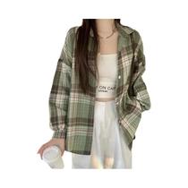 Camisa Jaqueta Feminina Oversized Xadrez Tartan Manga Longa Com Botões Estilo Grunge Para Primavera