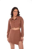 Camisa Jaqueta Feminina Sarja Cropped Over Vermelho