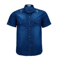 Camisa Jeans Amil Comfort Masculina Manga Curta Dois Bolsos 1858 Camisa Jeans Amil Comfort Masculina Manga Curta Dois Bolsos 1858