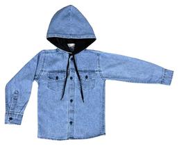 Camisa Jeans Capuz Infantil Manga Longa Menino Para Criança