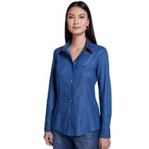 Camisa Jeans Dudalina Slim In24 Azul Escuro Feminino Camisa Jeans Dudalina Slim In24 Azul Escuro Feminino