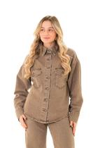 Camisa Jeans Feminina Arauto Over Cacau Marmorizado
