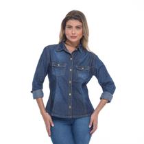 Camisa Jeans Feminina Blusa Jeans Manga Longa Social Aberta Camisa Jeans Feminina Blusa Jeans Manga Longa Social Aberta