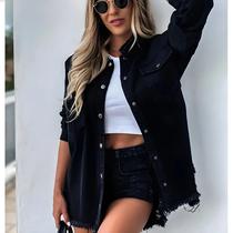 Camisa Jeans Feminina com Manga Longa - Rasgada, Soltinha e Estilo Outono 2024 Camisa Jeans Feminina com Manga Longa - Rasgada, Soltinha e Estilo Outono 2024