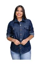 Camisa Jeans Feminina Escura - Lançamento Tendência Outono Inverno - Lemon Blue Jeans