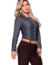 Camisa Jeans Feminina Manga Longa