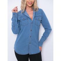 Camisa jeans Feminina Manga longa