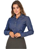 Camisa Jeans Feminina Via Tolentino com Detalhes de Babados