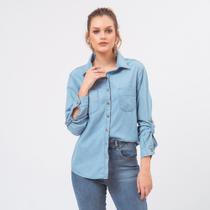 Camisa Jeans Feminina Western Azul Claro Camisa Jeans Feminina Western Azul Claro